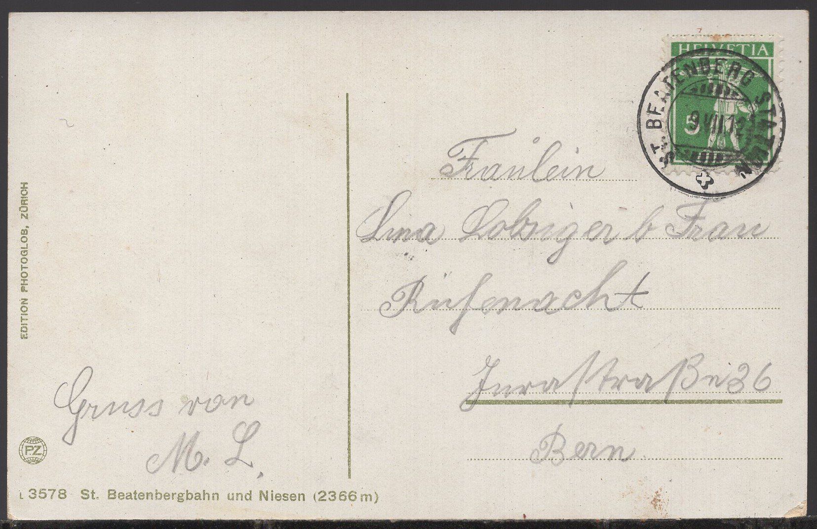 Ansichtskarten: Beatenberbahn und  Niesen   1912 – Gebraucht aus Aarau von kufi44 1