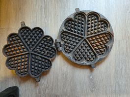 antikes Guss Metall Waffel Brezel Eisen 28 cm