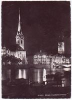 Zürich, Festbeleuchtung beim Fraumünster, gelaufen 1958