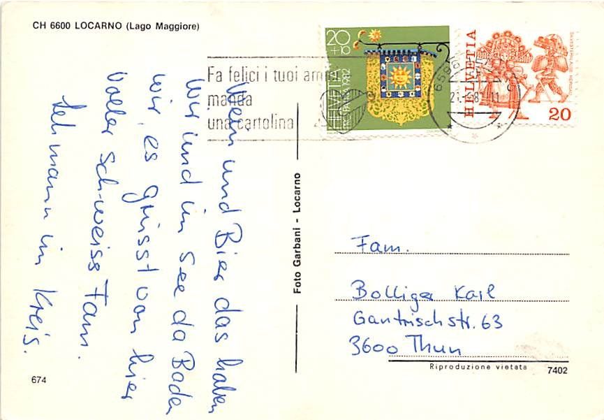 Cartoline postali: TI - Locarno – Usato da Ottikon b.Kemptth. venduto da Neptun1974 1