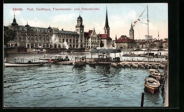 Cartoline postali: Zürich, Bootssteg mit Blick auf Post, S – Usato da Berlin venduto da bartko-reher