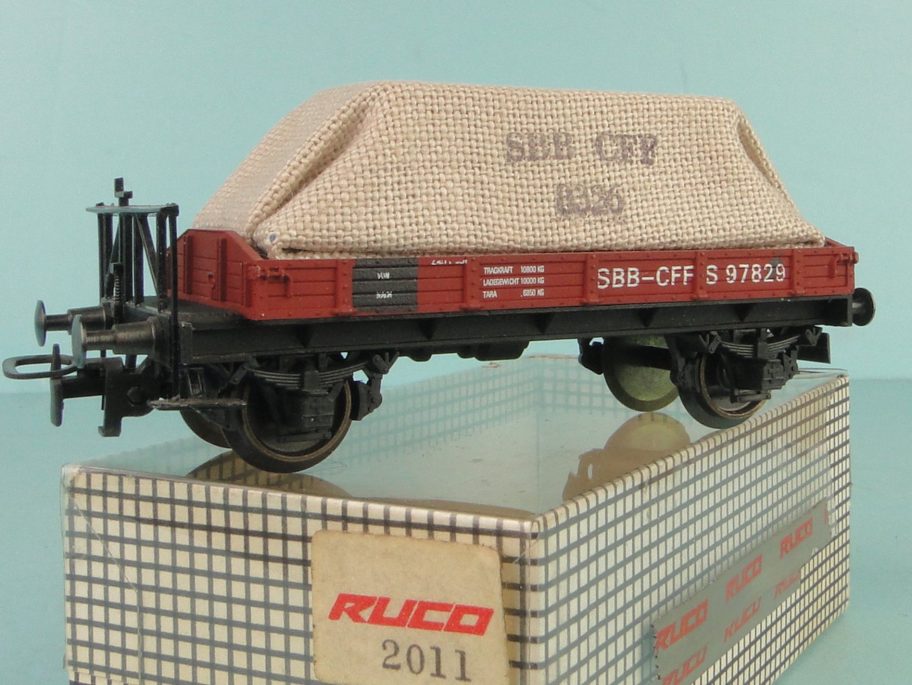 Modellini di ferrovie: Ruco 2011 SBB Flachwagen mit Plane, neuwertig – Usato da Bülach venduto da cann11