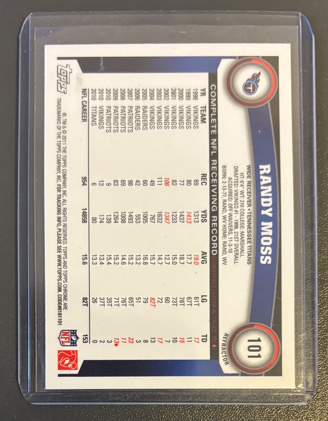 NFL Carte collezionabili: NFL Randy Moss  2011 Topps Chrome Orange Refractor Card – Nuovo (secondo la descrizione) da Muri b. Bern venduto da winningloser 1