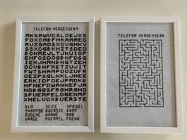 2 Rätsel Bilder für WC / Bad Deko Handarbeit
