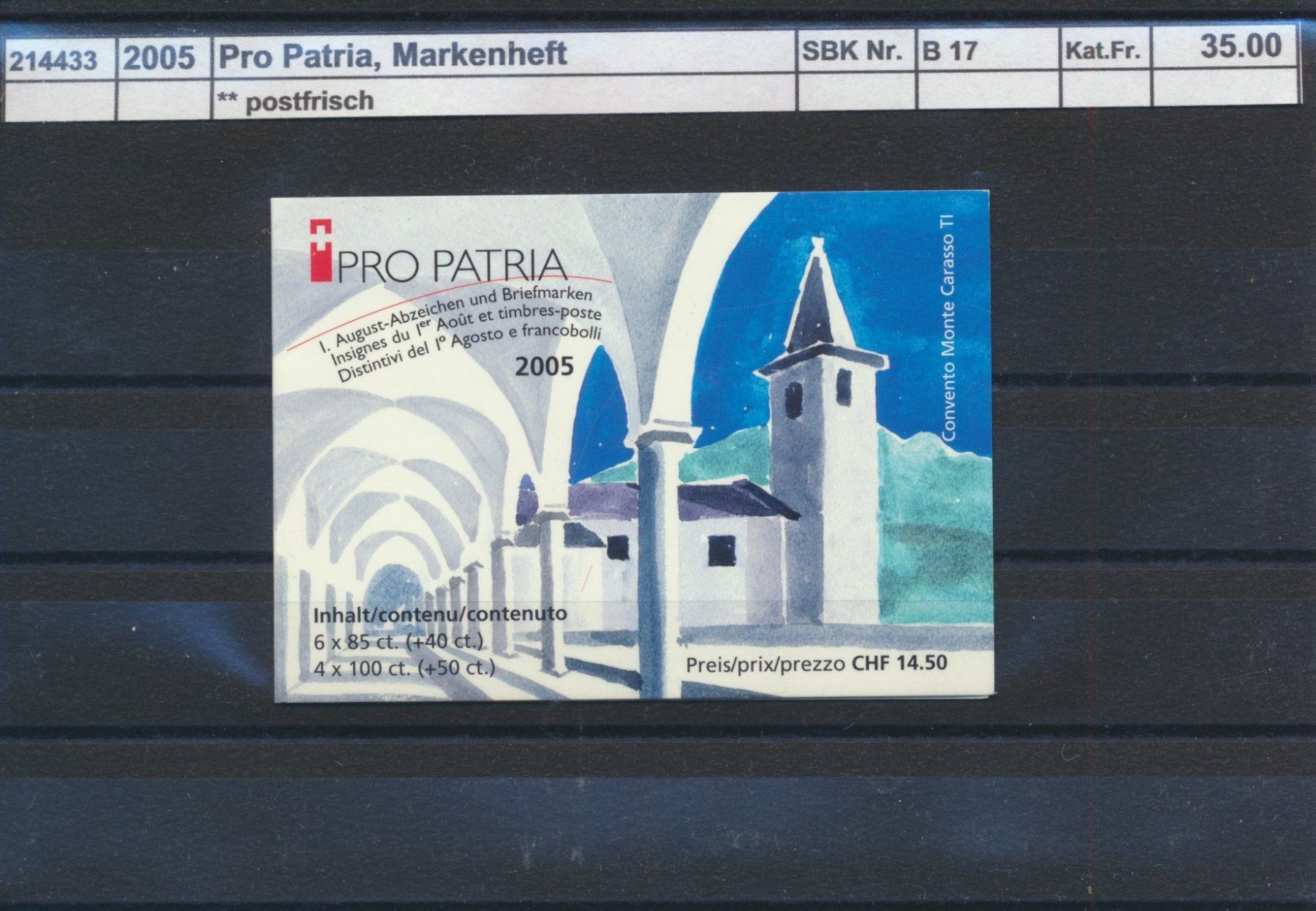 Tutti i francobolli: 2005 Pro Patria, Markenheftchen, ** postfrisch – Nuovo (secondo la descrizione) da Winterthur venduto da Zupogeru