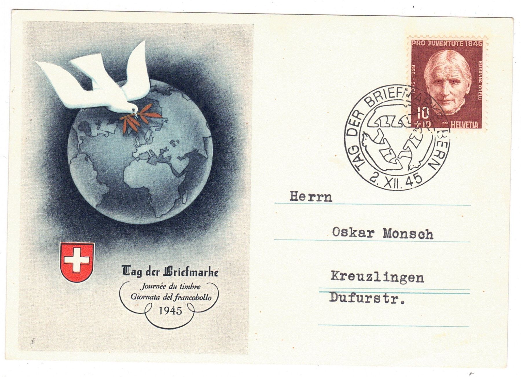 Tutti i francobolli: Carte de la journée du timbre Bern 1945 – Usato da La Tour-de-Peilz venduto da amjust