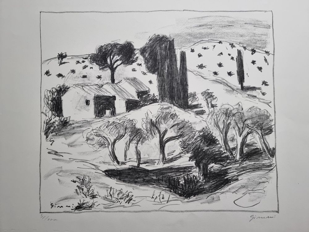 KÜNSTLER UNLESERLICH SIGNIERT LITHOGRAPHIE GRÖSSE 32X24CM 2