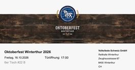 Oktoberfest Winterthur: 6-er Tisch am Freitag, 16.10.26