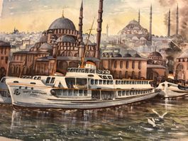 Wunderschöne seltene Aquarell Bild aus Istanbul, H.U. Schmid