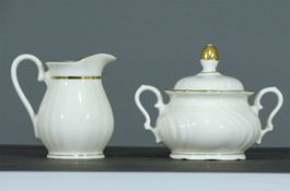 antikes Rahmkännchen und Zuckerdose Creme mit Gold