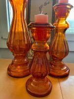 Kerzenständer Balkon Dekor gross orange Glas massiv 3 Stück