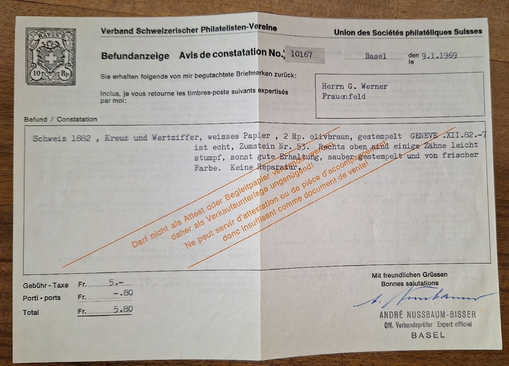 Alle Briefmarken: Wertziffer Nr 53 mit Befund Kat. 550.- – Gebraucht aus Balgach von SIMEON27 2