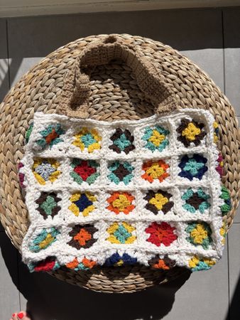 Borsa uncinetto granny squares multicolore fatta a mano 40x4