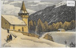 E.E. Schlatter - Bergkirchlein im Winter - PJ Karte