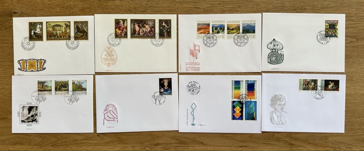 Tutti i francobolli: Liechtenstein - 8x GEMÄLDE  FDC‘s  – Usato da Schmitten / FR venduto da Samsara169