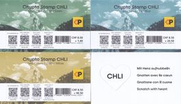 3 x Swiss Crypto Stamp "CHLI" Grün, Blau, Gelb, NEU & OVP