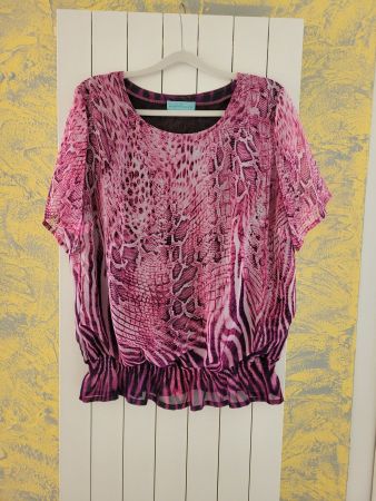 Pinke Sommerbluse mit Muster, Grösse 44, sehr guter Zustand
