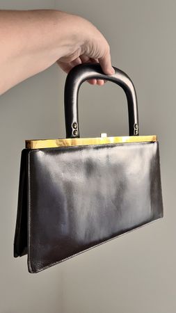 Borsa a mano vintage in pelle marrone con chiusura oro