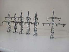 6 Hochspannungsmaste aus Metall für Modellbahn H0 1/87