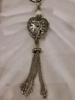 Vintage Neusilber Anhänger mit Leinen Halsband ca. 76 cm