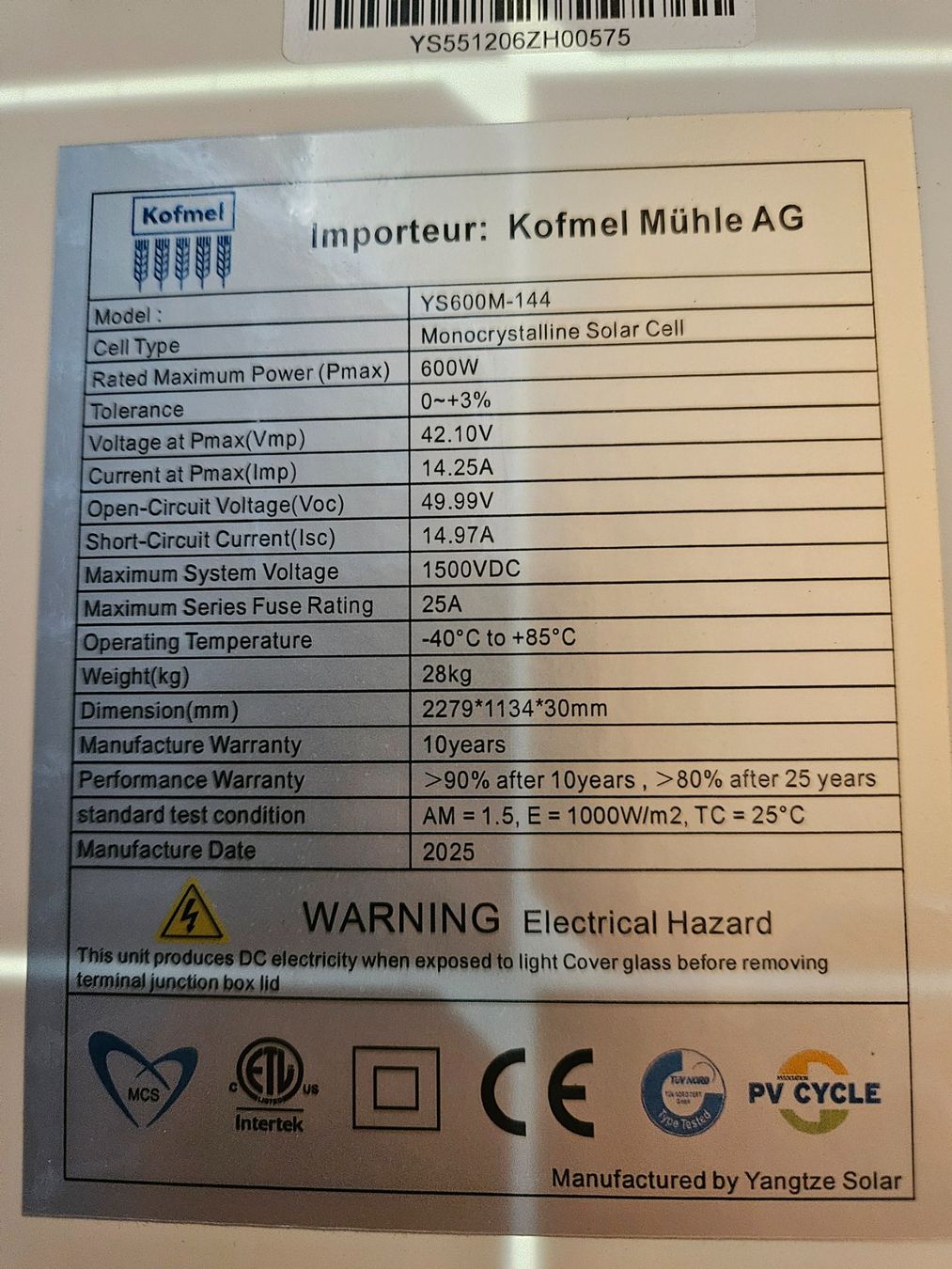 Dispositivi a energia solare: Solarmodul 600W Yangtze – Nuovo (secondo la descrizione) da Subingen venduto da honigbuur 3