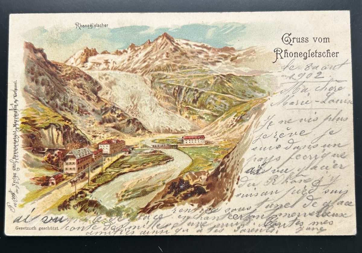 Ansichtskarten: Gruss vom Rohnegletscher Litho  – Gebraucht aus Horw von Tellbub