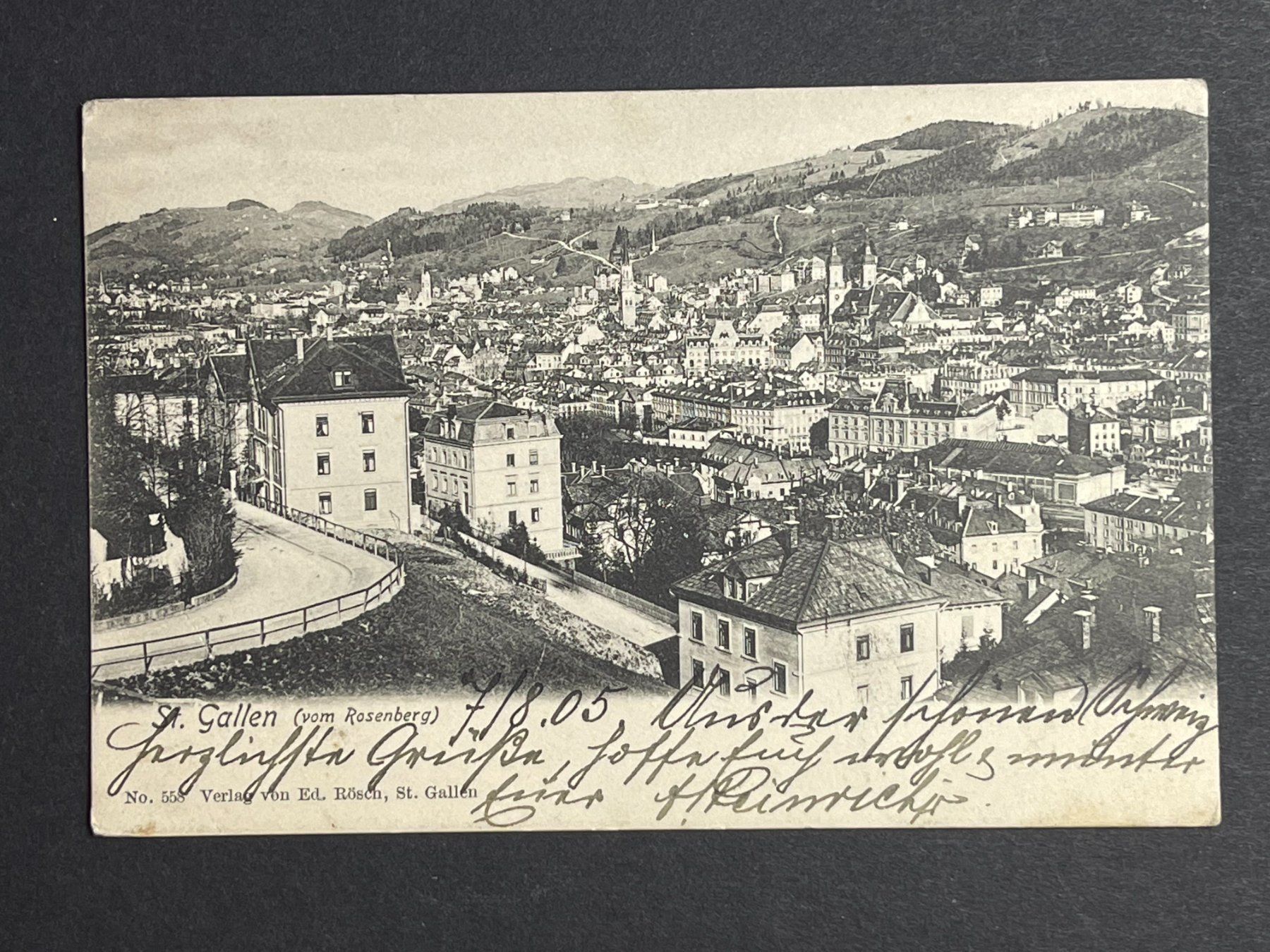 Cartoline postali: St. Gallen (vom Rosenberg) - 1905 – Usato da Steg VS venduto da _vinci_