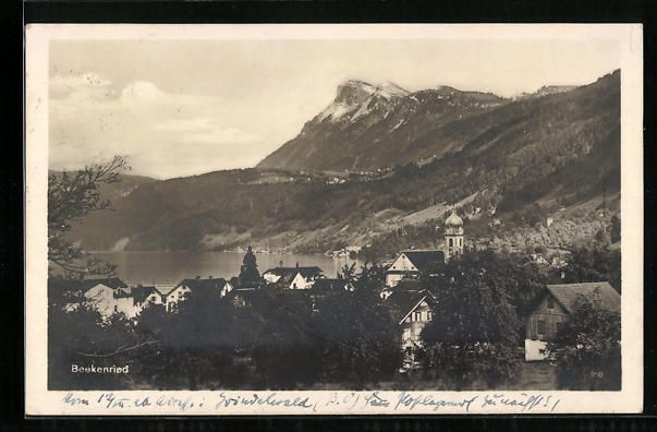 Cartoline postali: AK Beckenried, Ortsansicht mit Bergen – Usato da Berlin venduto da bartko-reher