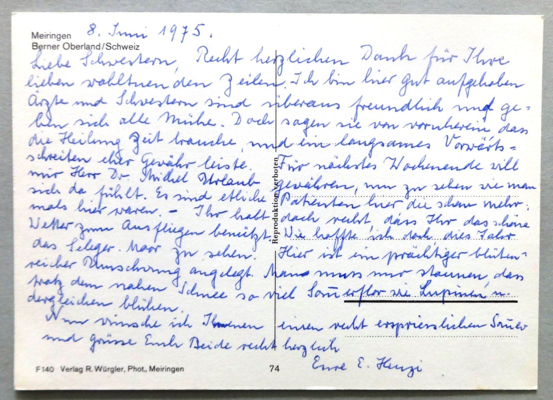 Cartoline postali: Meiringen, B.O. – Usato da Fétigny venduto da Billy2miny 1
