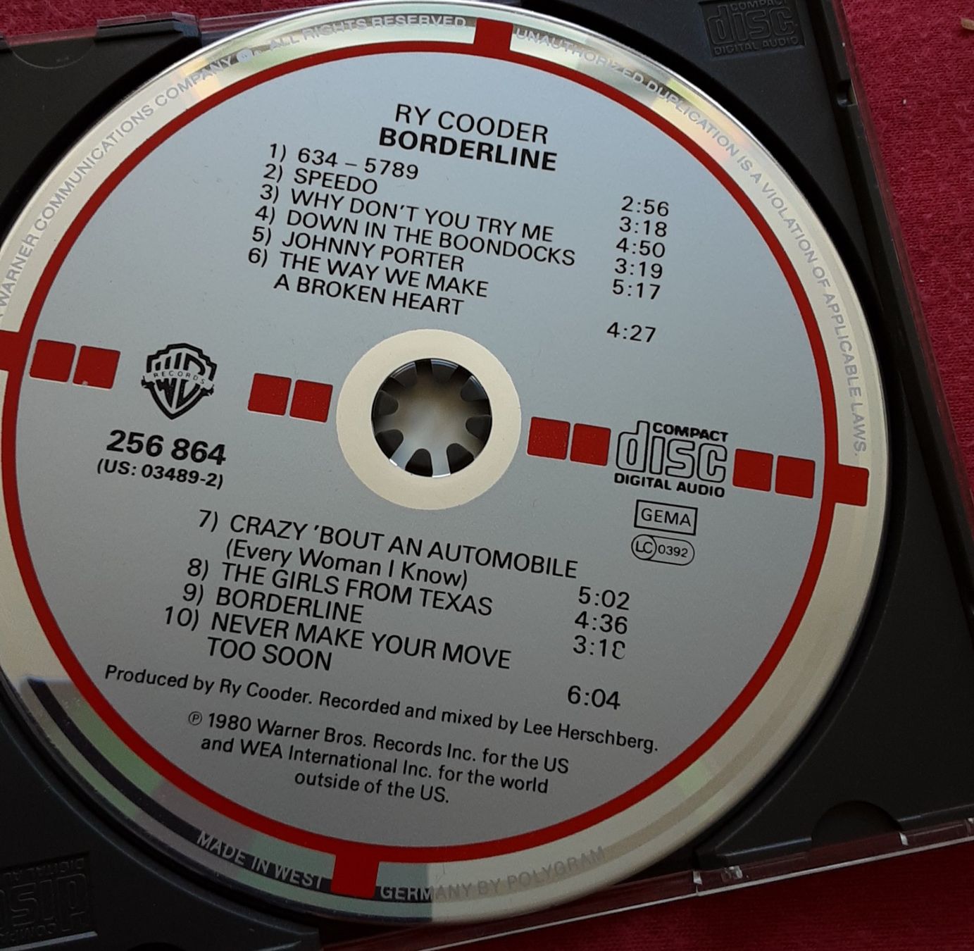 CD: Ry Cooder - Borderline CD Album -Target cd/dj – Usato da Bremgarten AG venduto da musiccollector 2