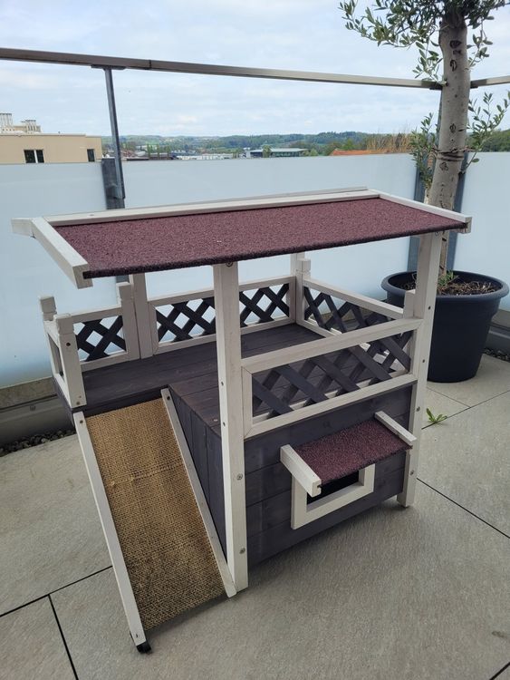 Katzenhaus Katzenhütte Katze Haus Hütte mit Terrasse Dach | Kaufen auf ...