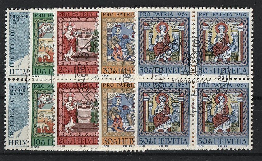 Alle Briefmarken: Pro Patria 1967, Viererblock gest. FD – Gebraucht aus Jegenstorf von Wintersport