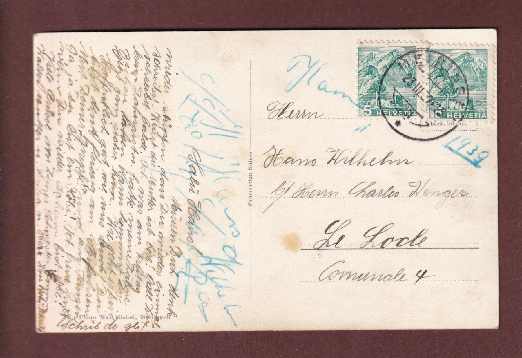 Cartoline postali: HASLIBERG - Balisalp - 1939 // Eckbug // – Usato da Pully venduto da nicecards-shop 1