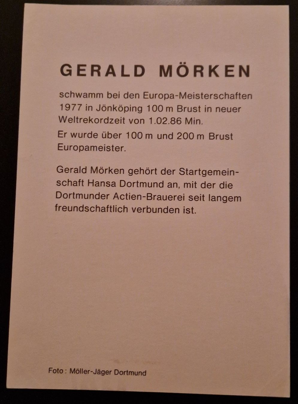 Autogramme: Gerald Mörken - Schwimmen – Gebraucht aus Menziken von Autogramme 1