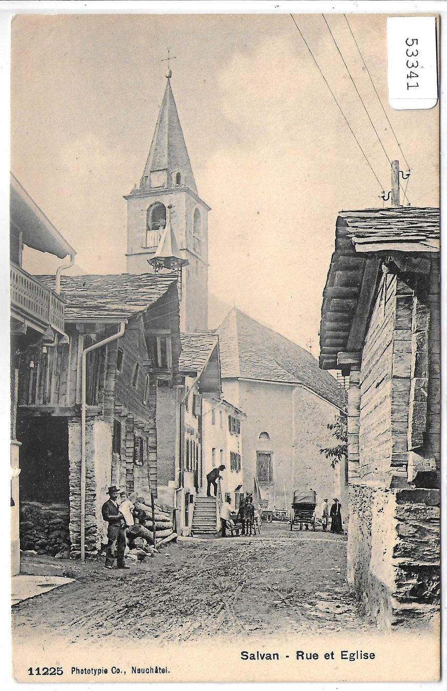 Cartoline postali: Salvan - Rue et Eglise - animee – Usato da Ettingen venduto da Kartenplanet