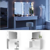 Kosmetiktisch 120cm Schminktisch + Hocker + LED-Beleuchtung