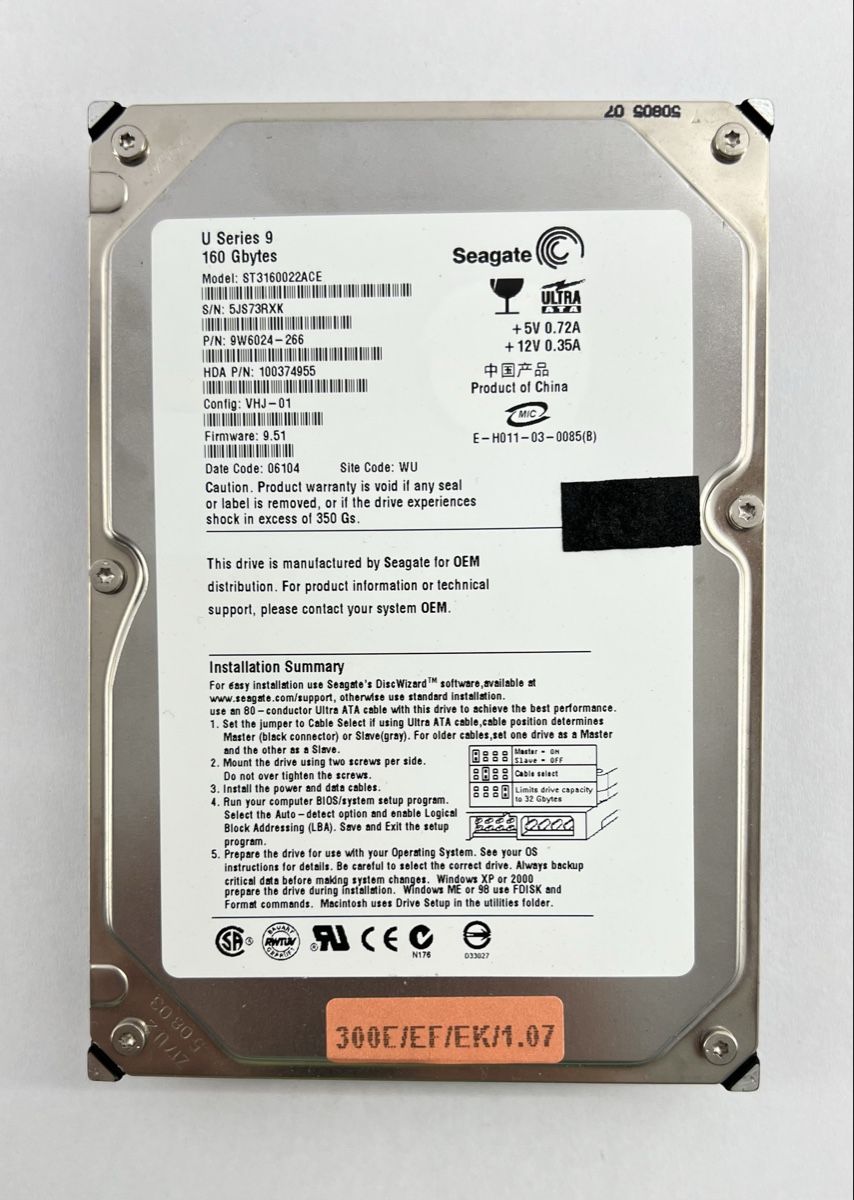 Seagate Dischi rigidi: Seagate HDD 160 Gbytes Model: ST3160022ACE – Difettoso da Schlatt TG venduto da Lukytimes