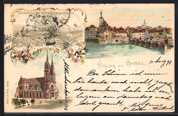 Cartoline postali: Litho Basel, Teilansicht, Münster, Hoff – Usato da Berlin venduto da bartko-reher