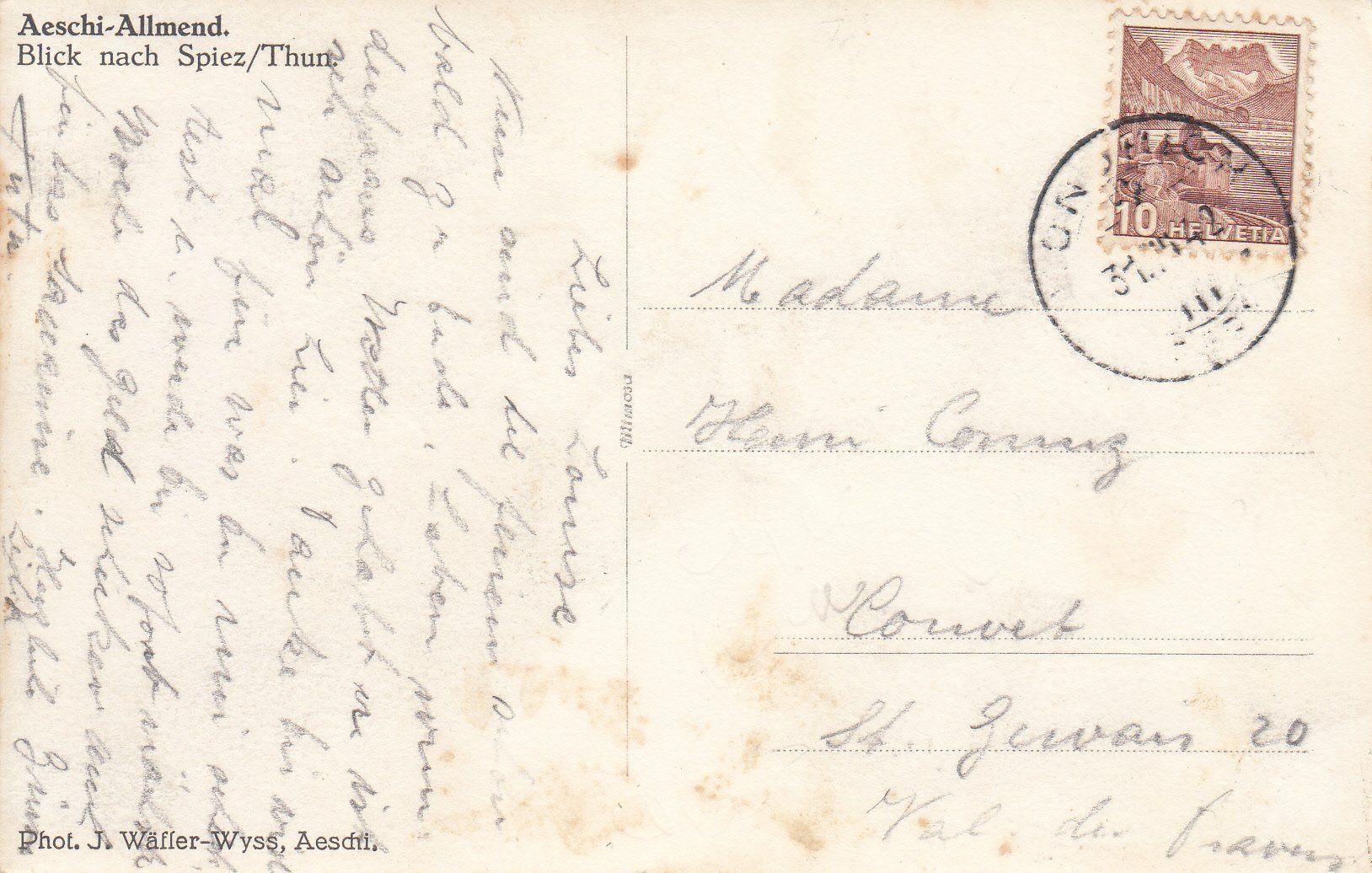 Cartoline postali: Aeschi, 1942 – Usato da Bürglen TG venduto da StampGraf 1