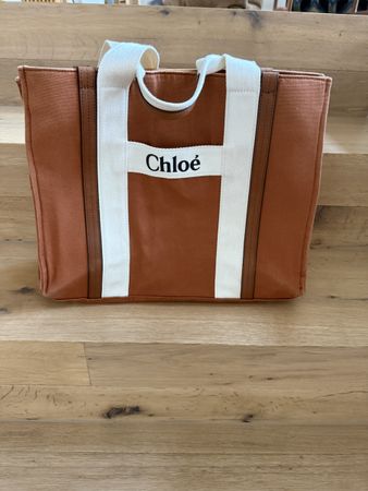 Chloé Tote Bag Canvas Braun Weiss guter Zustand