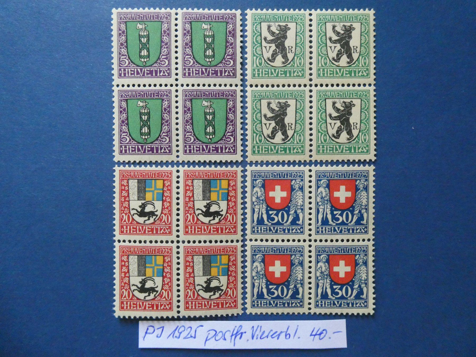 Tutti i francobolli: PJ 1925 postfrische ** Viererblöcke – Usato da Lausen venduto da Herbamare01