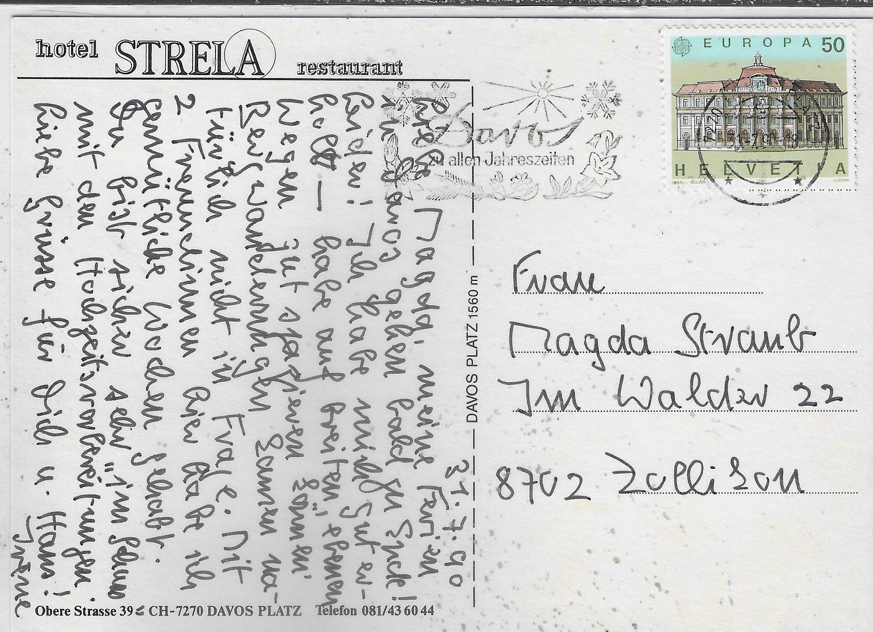 Cartoline postali: Hotel-Restaurant Strela - Davos-Platz – Usato da Ettingen venduto da Kartenplanet 1