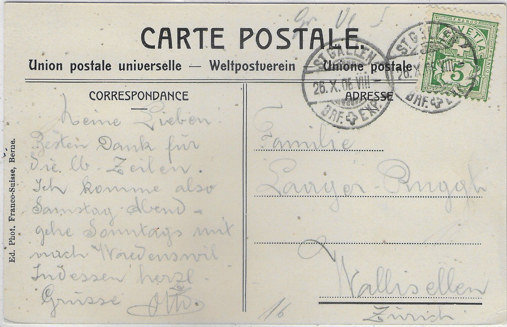 Cartoline postali: St. Gallen - Scheffelstein - animee – Usato da Ettingen venduto da Kartenplanet 1
