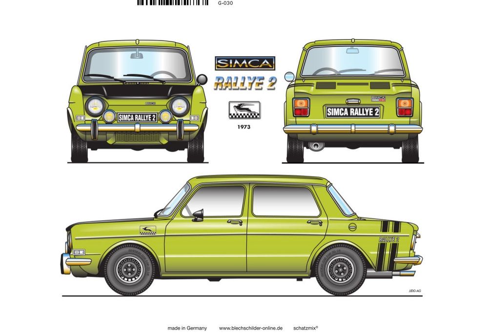 Blechschild-SIMCA RALLYE 2 - 1973 - grün (Neu und originalverpackt) in ...