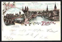 Litho Zürich, Ortsansicht und Bahnhofbr