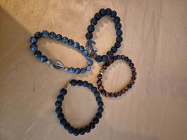4er Set: Herren Armbänder aus Lavastein & Tigerauge Steinen