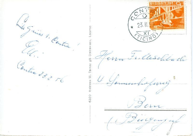 Cartoline postali: Contra - s/ Tenero + 1956 – Usato da Emmenbrücke venduto da teestube 1