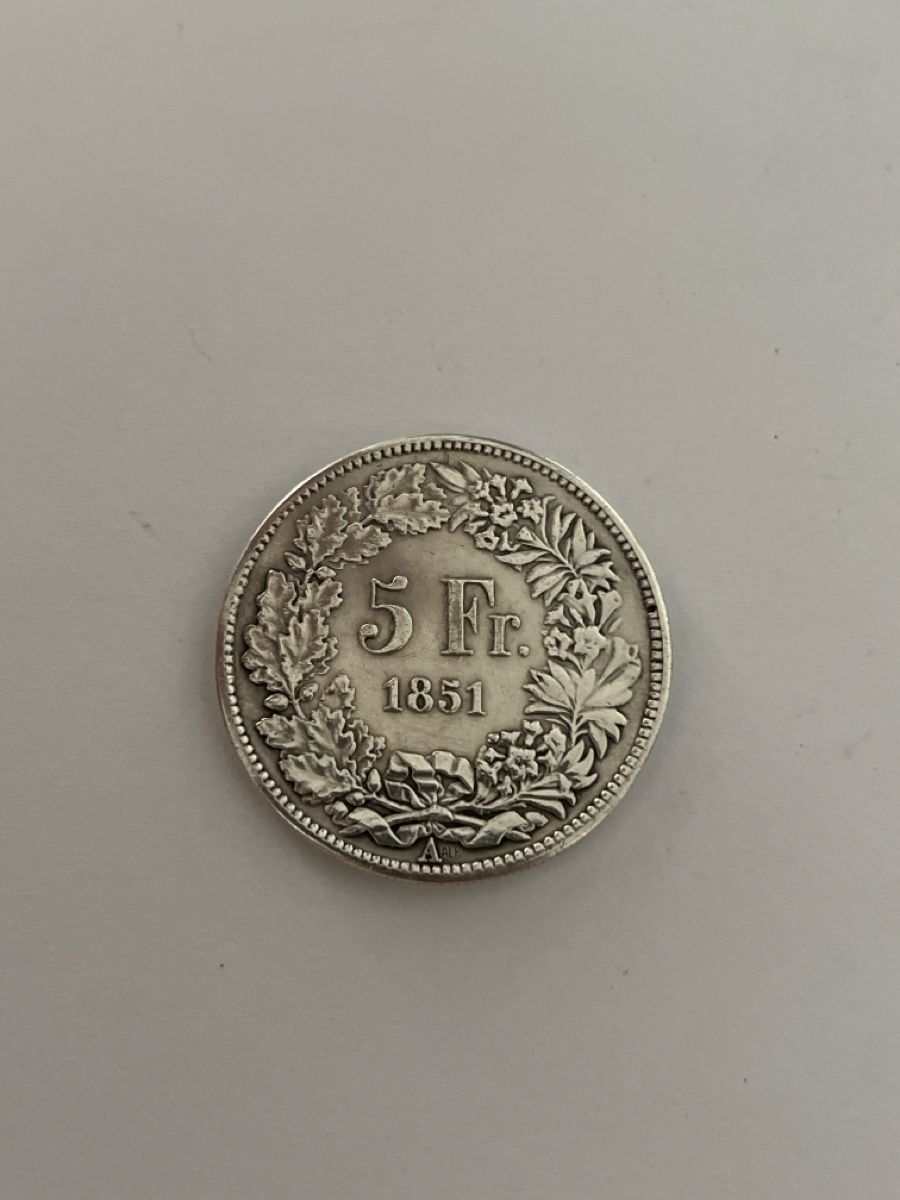 Tutti le monete: 5 fr sitzende Helvetia 1851 – Usato da Rheineck venduto da UhrenReinhardt 1