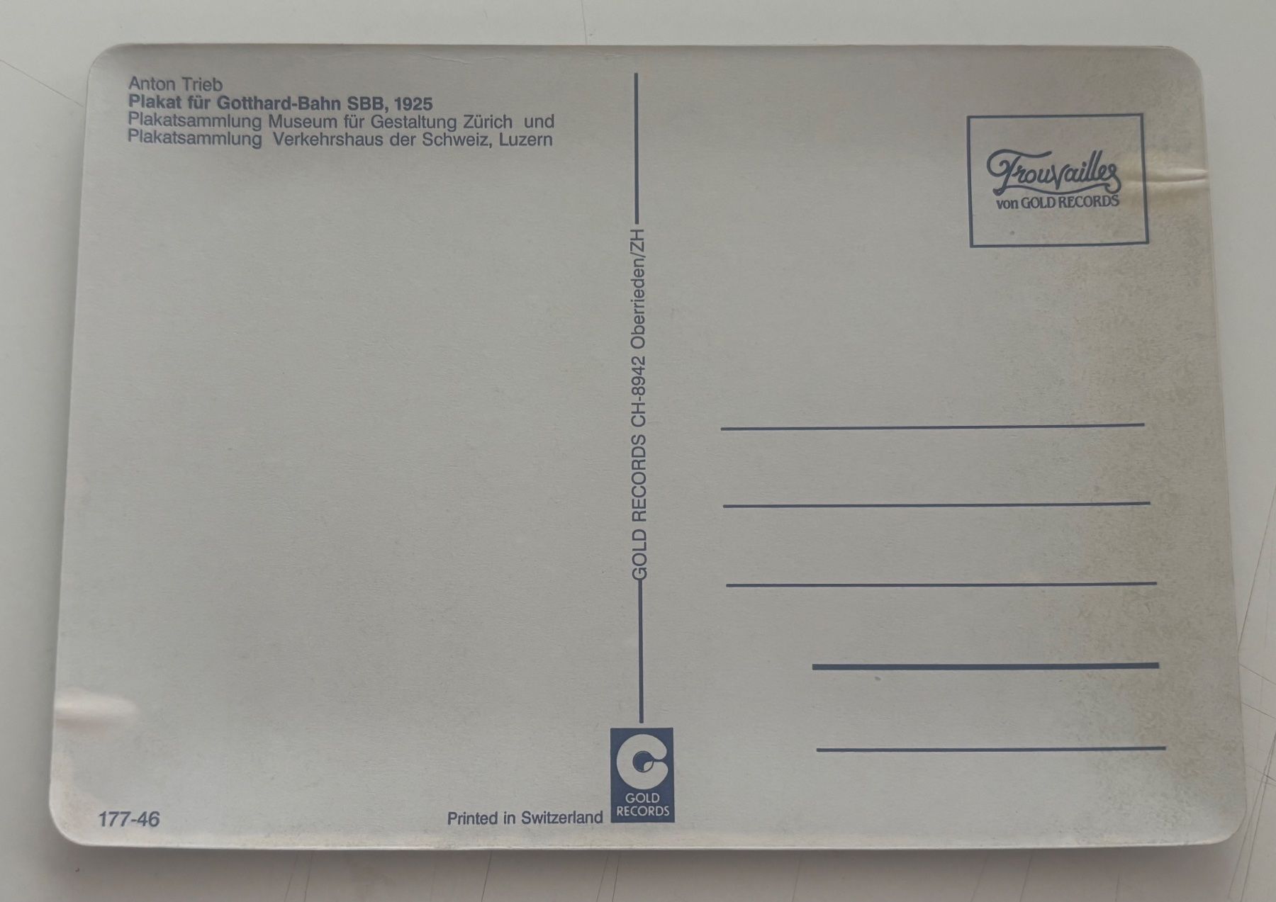 Cartoline postali: Carte postal métallique - Gotthard-Bahn SBB – Usato da Neuchâtel venduto da gefdeneuch 1