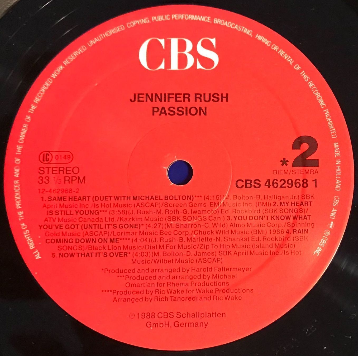 Dischi in vinile: JENNIFER RUSH - PASSION - 33 Tours – Usato da Bussigny venduto da vinyl-pas-cher 3